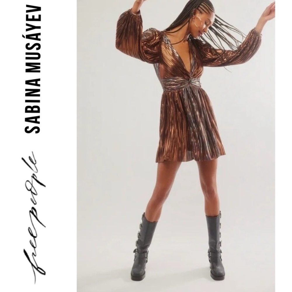 Free people Sabina Musayev Wendy Vneck Vback Pleated Dress NWOT $325